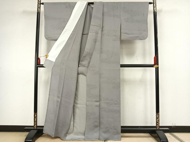 平和屋着物▽上質な色無地 単衣 色紙松葉文 灰青色 正絹 逸品 AAAZ1580fy