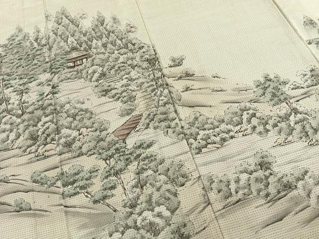 平和屋着物▽訪問着　単衣　本場縞大島紬　作家物　手描き　風景文　暈し染め　正絹　逸品　AAAZ1582fy