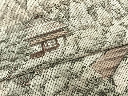 平和屋着物▽訪問着　単衣　本場縞大島紬　作家物　手描き　風景文　暈し染め　正絹　逸品　AAAZ1582fy