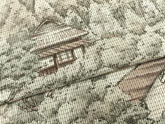 平和屋着物▽訪問着　単衣　本場縞大島紬　作家物　手描き　風景文　暈し染め　正絹　逸品　AAAZ1582fy