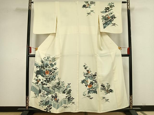 平和屋着物▽訪問着 単衣 刺繍 風景草花文 金彩 正絹 逸品 AAAZ1584fy
