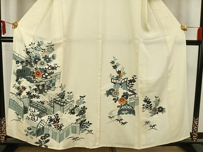 平和屋着物▽訪問着 単衣 刺繍 風景草花文 金彩 正絹 逸品 AAAZ1584fy