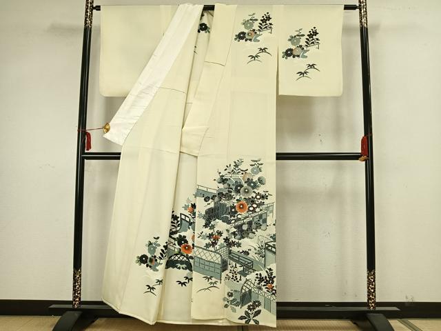 平和屋着物▽訪問着 単衣 刺繍 風景草花文 金彩 正絹 逸品 AAAZ1584fy