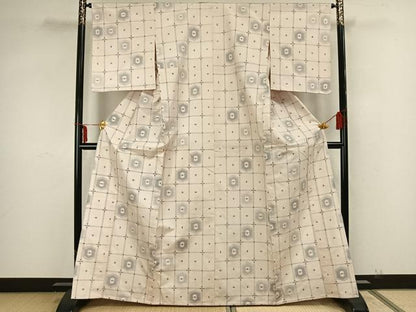 平和屋着物▽上質な紬 単衣 色紙亀甲文様 正絹 逸品 AAAZ1586fy