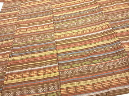 平和屋着物▽上質な紬　単衣　横段文　正絹　逸品　AAAZ1587fy