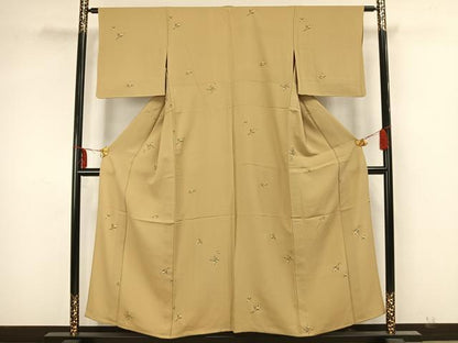 平和屋着物▽上質な小紋 単衣 草花文 金彩 正絹 逸品 AAAZ1592fy