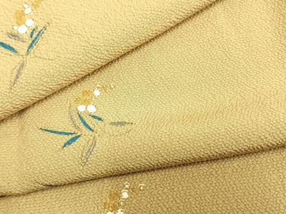 平和屋着物▽上質な小紋 単衣 草花文 金彩 正絹 逸品 AAAZ1592fy