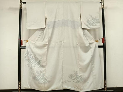 平和屋着物▽訪問着 無双 紗袷 紗×絽 手描き 草花文 正絹 逸品 AAAZ1594fy