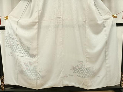 平和屋着物▽訪問着 無双 紗袷 紗×絽 手描き 草花文 正絹 逸品 AAAZ1594fy