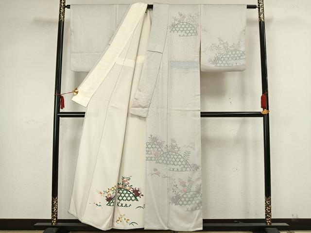 平和屋着物▽訪問着 無双 紗袷 紗×絽 手描き 草花文 正絹 逸品 AAAZ1594fy