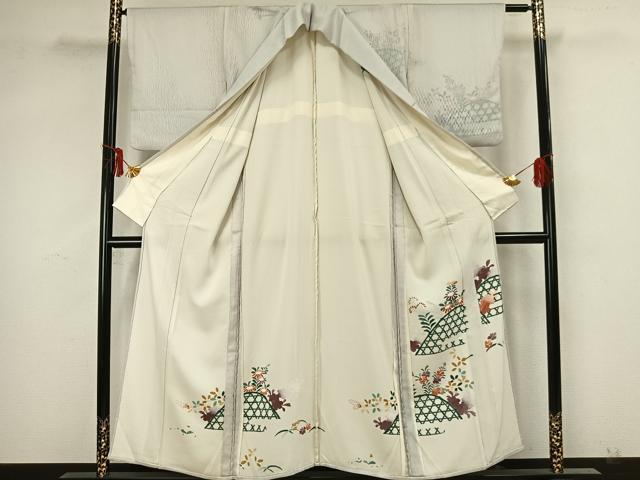 平和屋着物▽訪問着 無双 紗袷 紗×絽 手描き 草花文 正絹 逸品 AAAZ1594fy