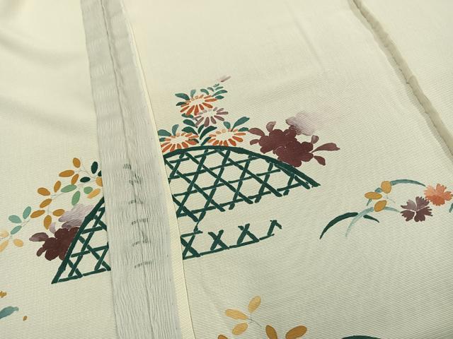 平和屋着物▽訪問着 無双 紗袷 紗×絽 手描き 草花文 正絹 逸品 AAAZ1594fy