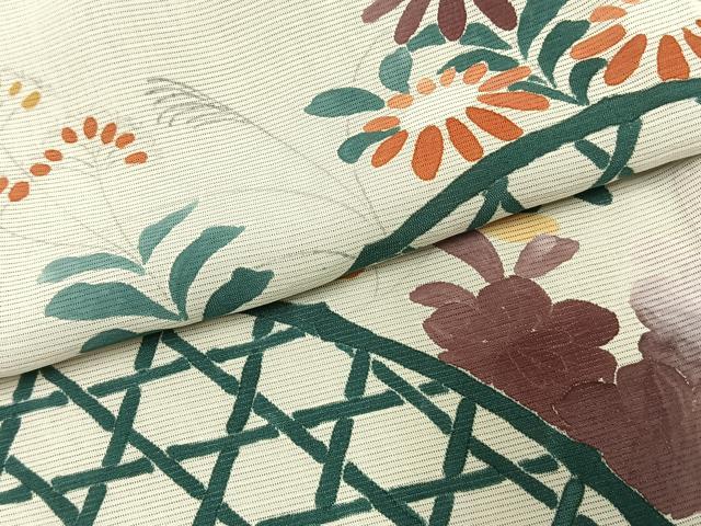 平和屋着物▽訪問着 無双 紗袷 紗×絽 手描き 草花文 正絹 逸品 AAAZ1594fy