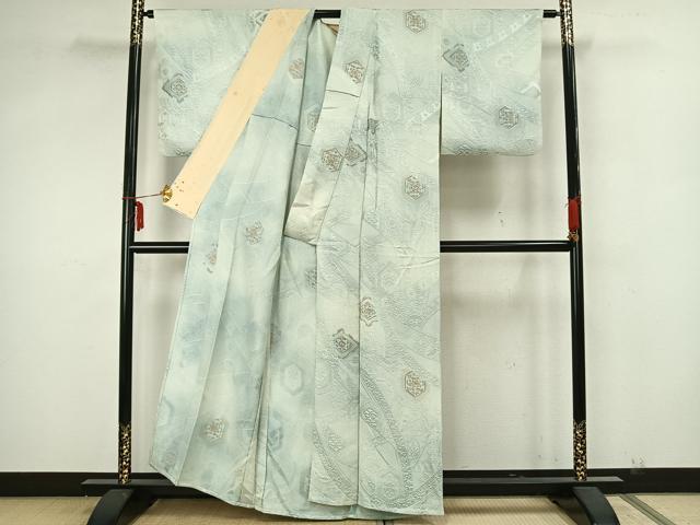 平和屋着物▽上質な小紋 単衣 地紋起こし 吉祥花文 正絹 逸品 AAAZ1595fy