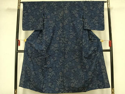 平和屋着物▽上質な紬 単衣 草花文 正絹 逸品 AAAZ1596fy