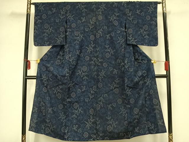 平和屋着物▽上質な紬 単衣 草花文 正絹 逸品 AAAZ1596fy