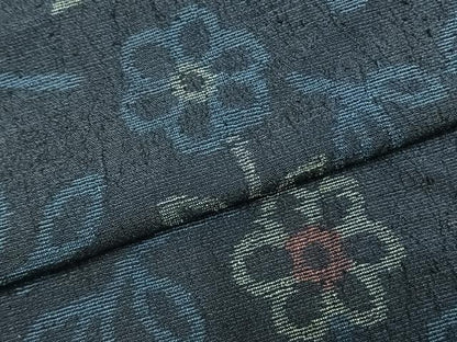 平和屋着物▽上質な紬 単衣 草花文 正絹 逸品 AAAZ1596fy