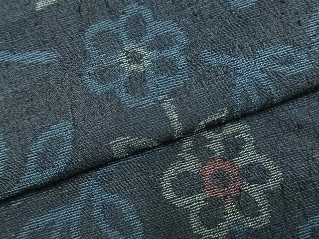 平和屋着物▽上質な紬 単衣 草花文 正絹 逸品 AAAZ1596fy