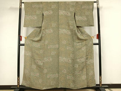 平和屋着物▽上質な小紋 単衣 草花文 正絹 逸品 AAAZ1599fy