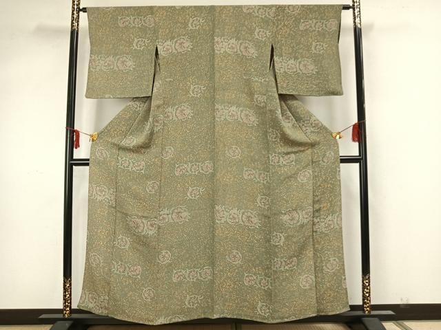 平和屋着物▽上質な小紋 単衣 草花文 正絹 逸品 AAAZ1599fy