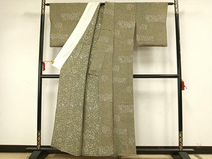 平和屋着物▽上質な小紋 単衣 草花文 正絹 逸品 AAAZ1599fy