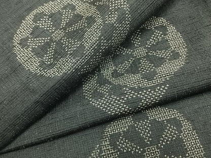 平和屋着物▽結城紬 単衣 100亀甲 丸文 黒地 ますいわ屋扱い 正絹 逸品 AAAZ1602fy