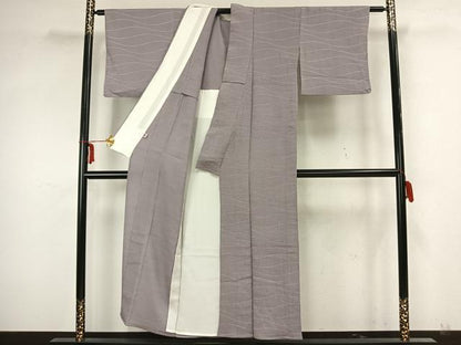 平和屋着物▽上質な小紋 単衣 よろけ縞 正絹 逸品 AAAZ1603fy