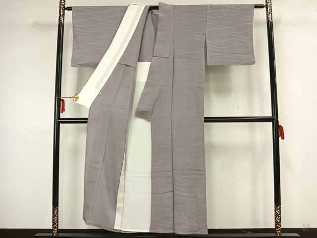平和屋着物▽上質な小紋 単衣 よろけ縞 正絹 逸品 AAAZ1603fy