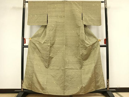 平和屋着物▽上質な紬 単衣 格子 正絹 逸品 AAAZ1604fy