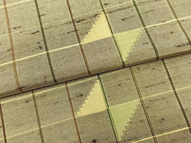 平和屋着物▽上質な紬 単衣 格子 正絹 逸品 AAAZ1604fy