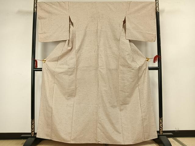 平和屋着物▽ぜんまい紬 単衣 縞 正絹 逸品 AAAZ1606fy