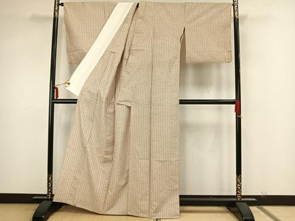 平和屋着物▽ぜんまい紬 単衣 縞 正絹 逸品 AAAZ1606fy
