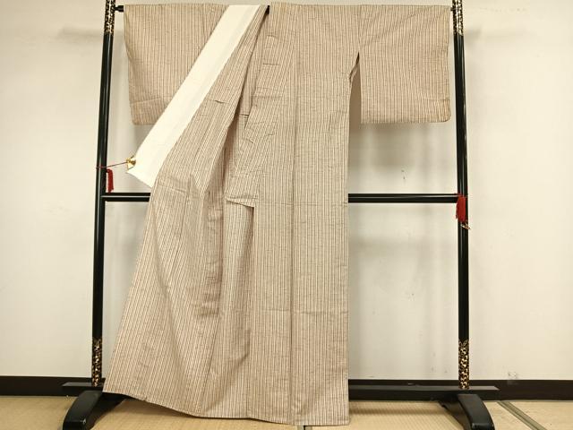 平和屋着物▽ぜんまい紬 単衣 縞 正絹 逸品 AAAZ1606fy