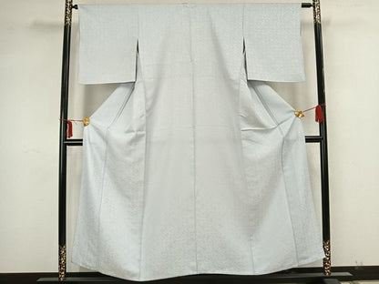 平和屋着物▽色無地 単衣 亀甲松地紋 月白色 洗える着物 AAAZ1607fy