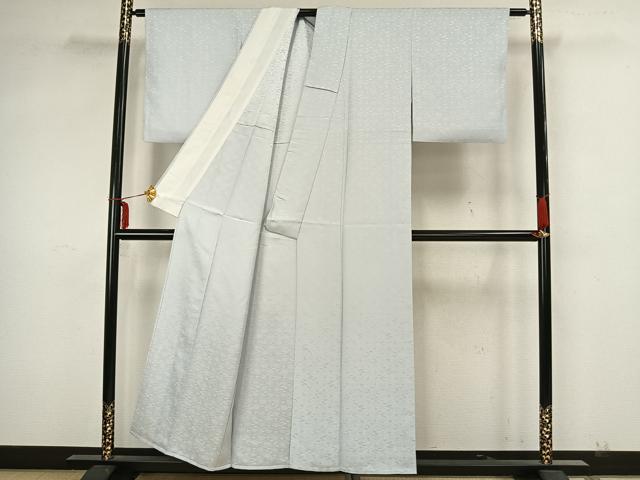 平和屋着物▽色無地 単衣 亀甲松地紋 月白色 洗える着物 AAAZ1607fy