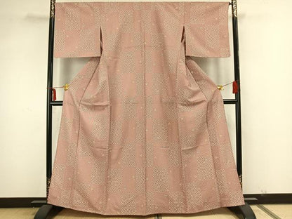 平和屋着物▽小紋 単衣 市松舞桜文 洗える着物 AAAZ1608fy