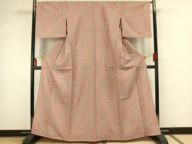 平和屋着物▽小紋 単衣 市松舞桜文 洗える着物 AAAZ1608fy