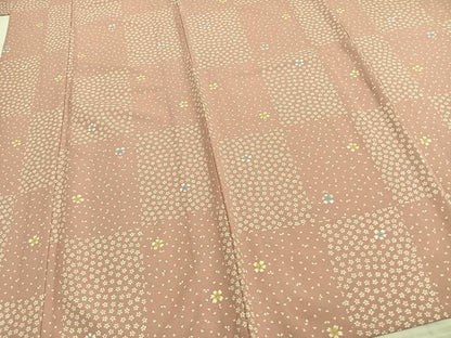平和屋着物▽小紋 単衣 市松舞桜文 洗える着物 AAAZ1608fy