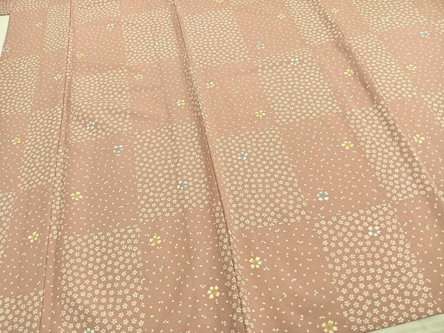 平和屋着物▽小紋 単衣 市松舞桜文 洗える着物 AAAZ1608fy
