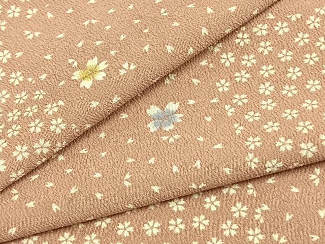 平和屋着物▽小紋 単衣 市松舞桜文 洗える着物 AAAZ1608fy