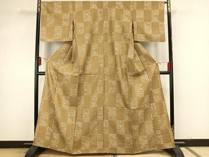 平和屋着物▽小紋　単衣　市松文様　洗える着物　AAAZ1609fy