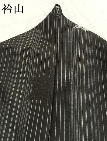 平和屋着物▽小紋　単衣　麻の葉文様　黒地　洗える着物　AAAZ1610fy