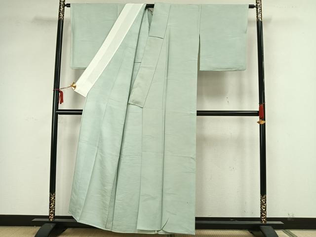 平和屋着物▽上質な色無地 単衣 舞葉地紋 青磁鼠色 正絹 逸品 AAAZ1612fy