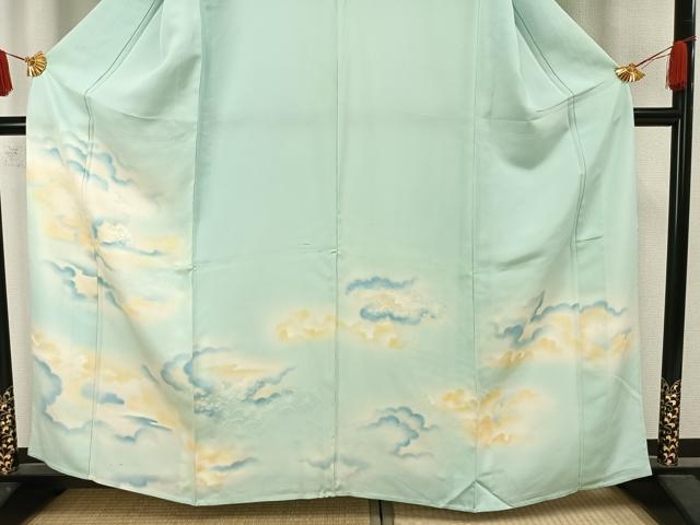 平和屋着物▽訪問着　単衣　雲取り草花文　正絹　逸品　AAAZ1616fy