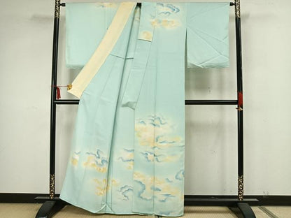 平和屋着物▽訪問着　単衣　雲取り草花文　正絹　逸品　AAAZ1616fy