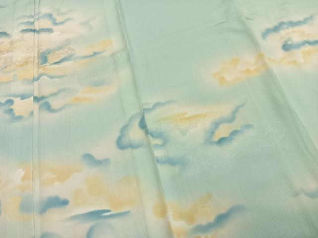 平和屋着物▽訪問着　単衣　雲取り草花文　正絹　逸品　AAAZ1616fy