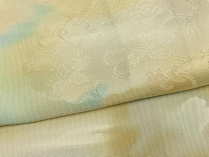 平和屋着物▽訪問着　単衣　雲取り草花文　正絹　逸品　AAAZ1616fy