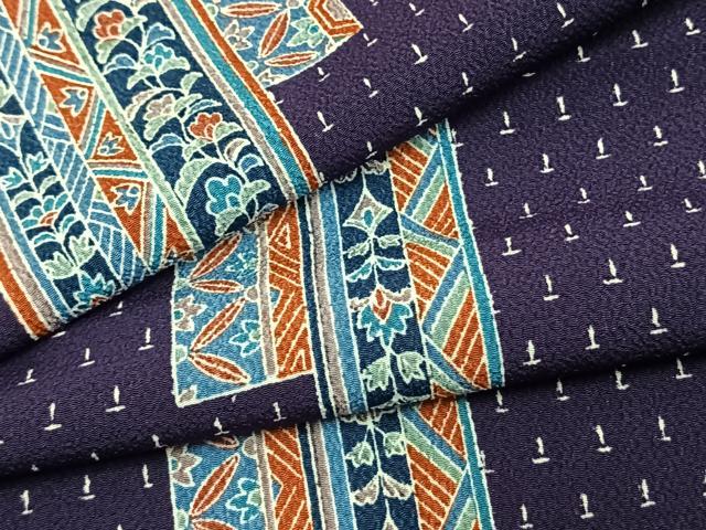平和屋着物▽上質な小紋 単衣 色紙草花文 正絹 逸品 AAAZ1618fy