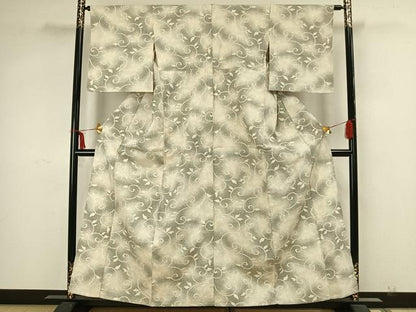 平和屋着物▽本塩沢 単衣 花唐草文 正絹 逸品 AAAZ1621fy