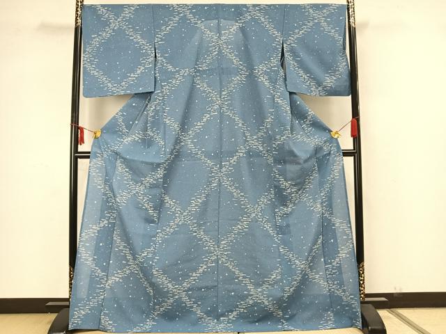 平和屋着物▽小紋　単衣　霞文　ロング丈　洗える着物　AAAZ1623fy